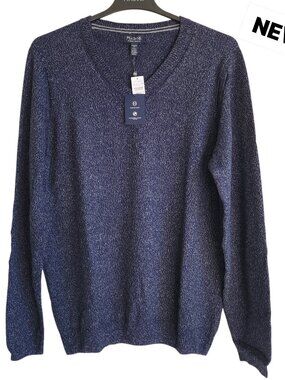 3XLT Sweater Blue Flecked Mens New Jos A Bank Cotton Wool Blend V Neck Navy Tall